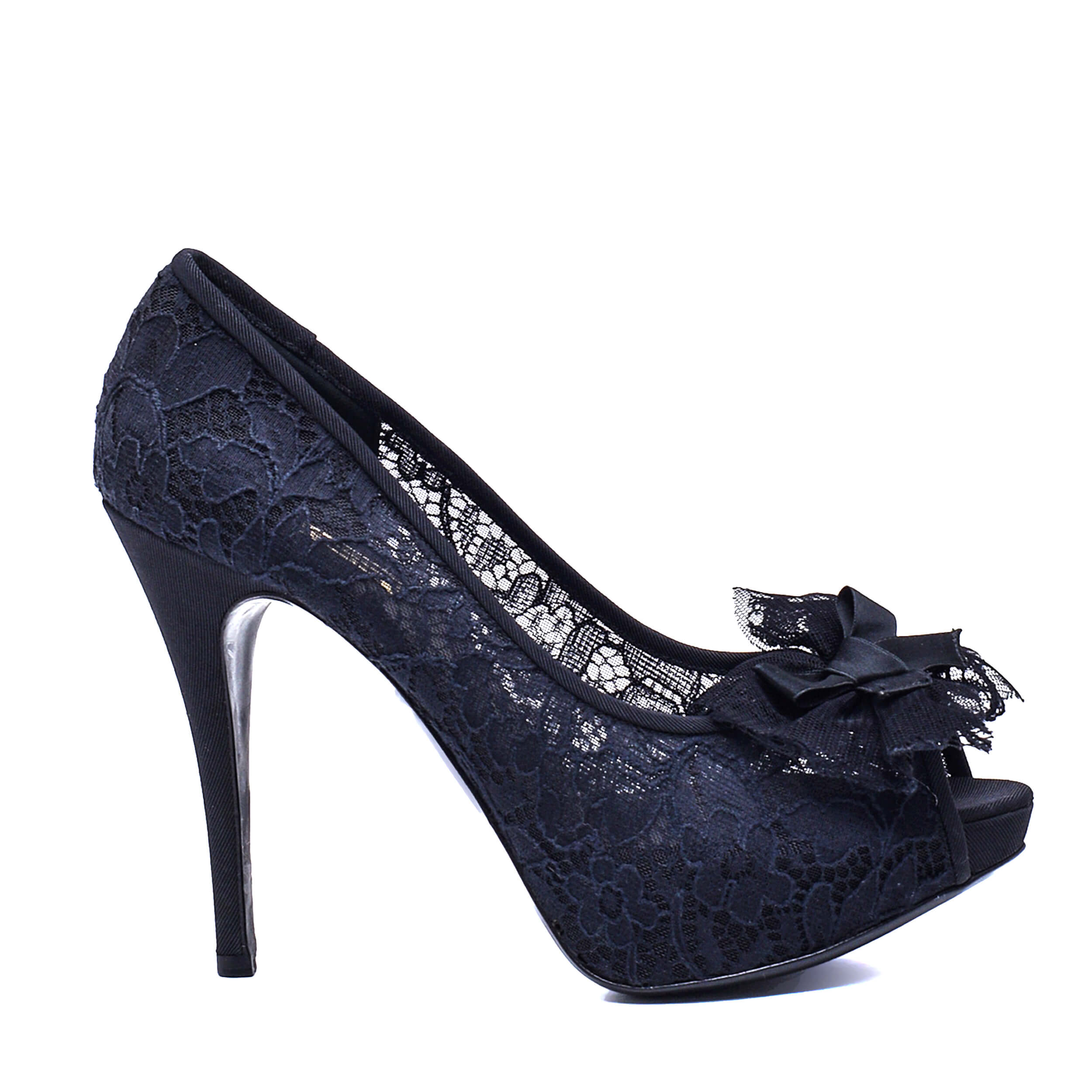 Dolce&Gabbana - Black Lace Ribbon Platform Pumps